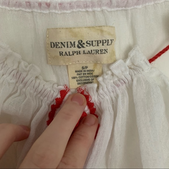 Red and white boho off shoulder ralph lauren peasant top - Picture 4 of 6